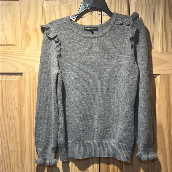 Adrienne Vittadini Charcoal Ruffle Sweater - Picture 1 of 5